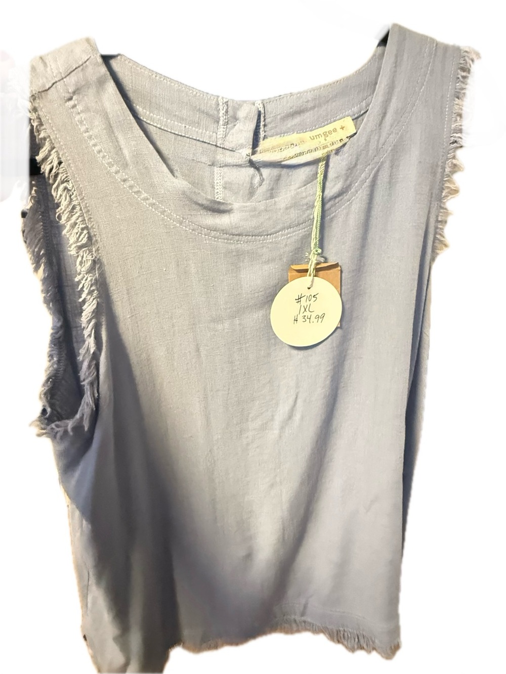 Umgee Sleeveless Fringe Tank Top in Light Blue
